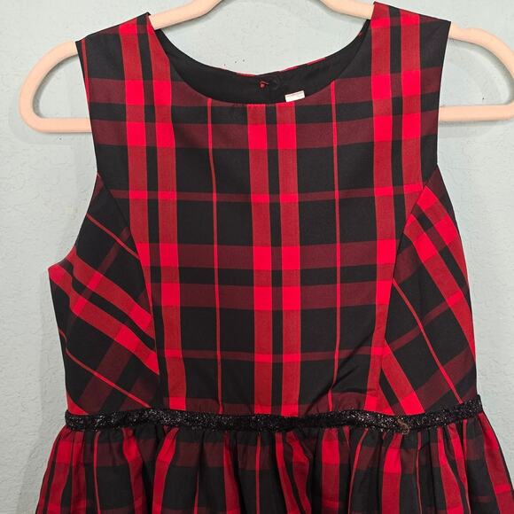 CHEROKEE Girls‎ XL Red Black Plaid Taffeta Dress Lined Sleeveless Buttons A-Line - Picture 3 of 9